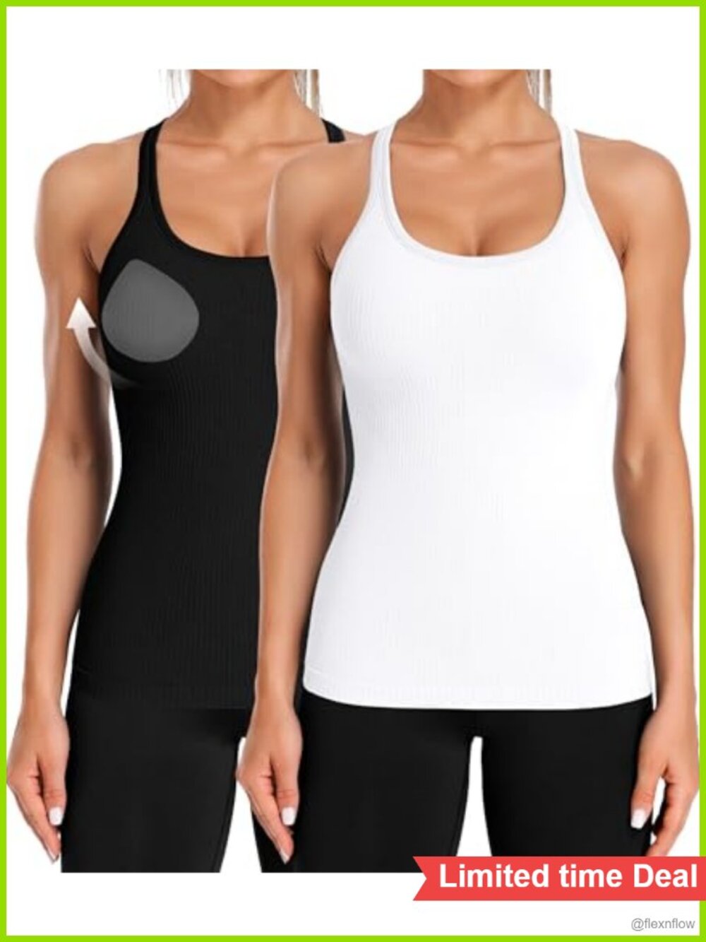 Ribbed Workout Tank Top with Built in Bra 2 Pack Sleeveless Scoop Neck